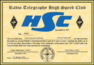 HSC memberhsip certificate
